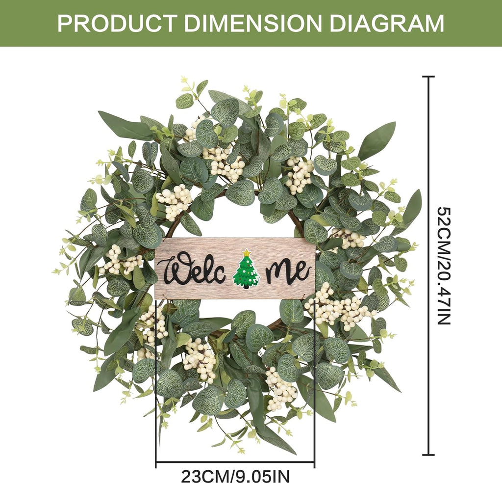 **SY Super Bang 20-Inch Artificial Eucalyptus Wreath - Interchangeable Seasonal Decor for Front Door**