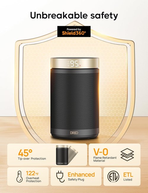 DREO Portable Electric Space Heater - 2024 Upgraded with Thermostat, Remote & Digital Display | 1500W PTC Fast Heating for Home & Office