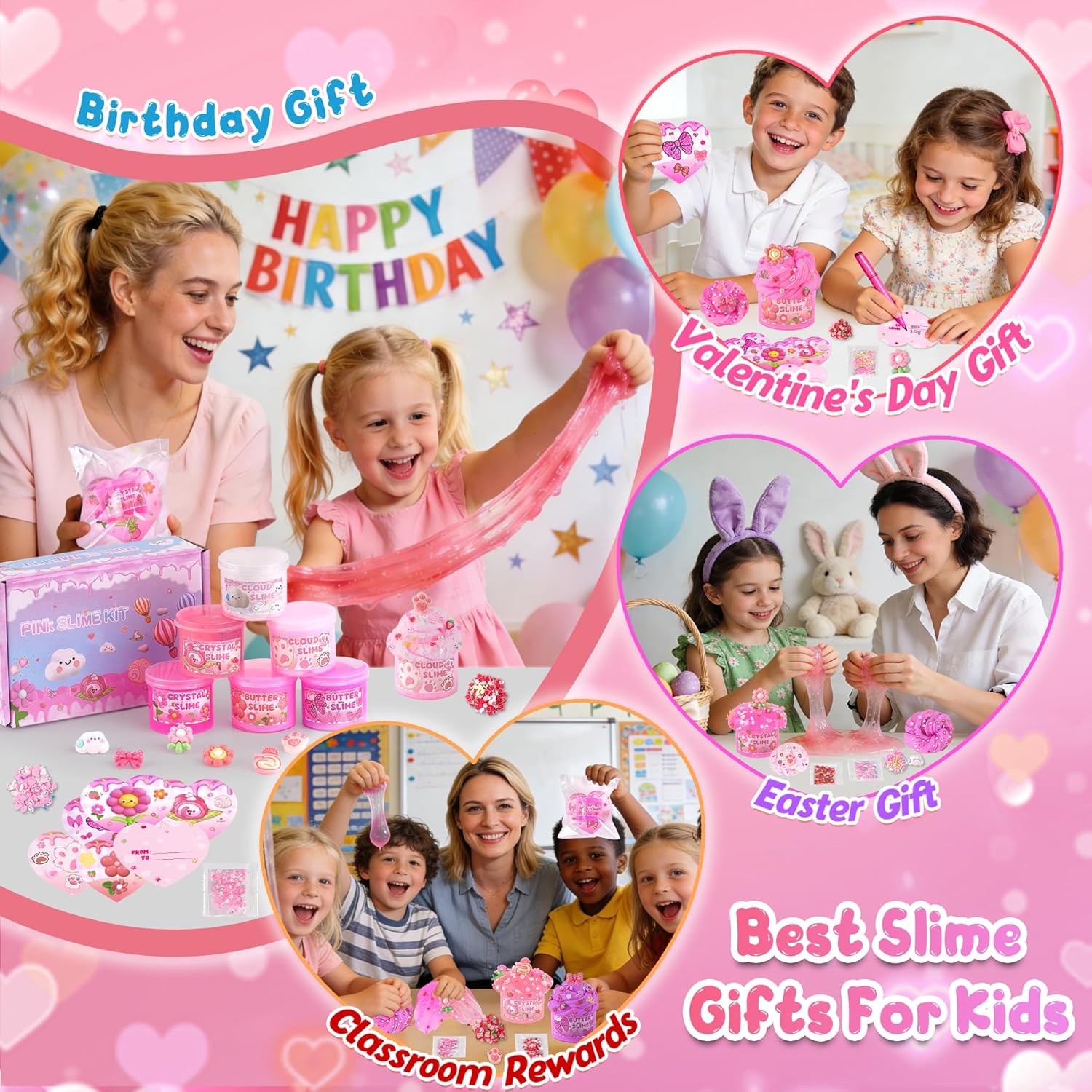 Skiennix 6-Pack Cloud Slime Kit - Fun Pink Slime Toys for Kids Ages 8-12 | Perfect Birthday Party Goodie Bag