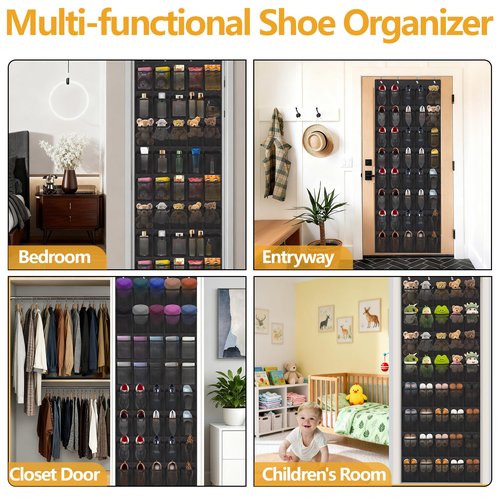 Over The Door Shoe Organizer, 40 Large Mesh Pockets Hanging Shoe Rack Organizer for Closet Behind The Door Storage Holder for Entryway Bedroom Dorm Black