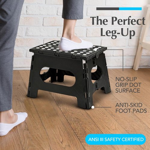 Handy Laundry Step Stool - Lightweight & Sturdy for Adults and Kids - Easy One Flip Open - Black, 8 Inch
