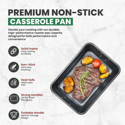 Large Lasagna Pan by [Brand Name] - Nonstick Casserole Dish for Easy Cleanup | 15” x 11” with Foldable Handles