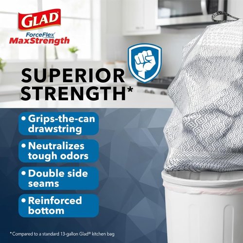 Glad ForceFlex MaxStrength Kitchen Drawstring Bags - Lemon Fresh Scent | 13 Gallon, 90 Count