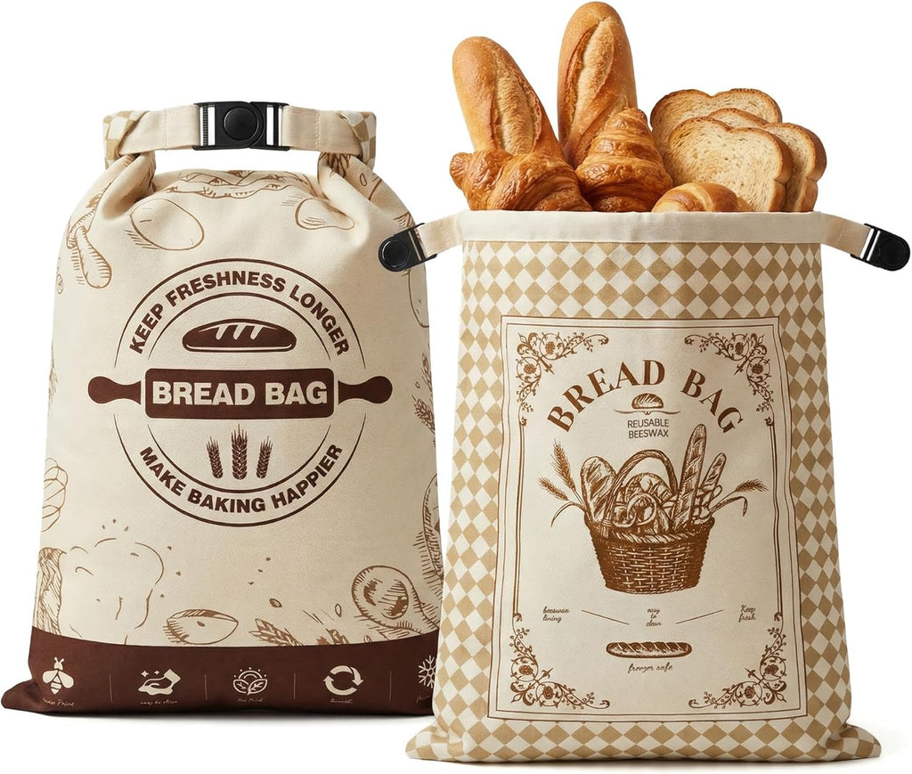Beeswax Bread Bags by [Brand Name] - 2 Pack Reusable Cotton Storage Bags | 16x12 Inch for Fresh Sourdough & Homemade Bread
