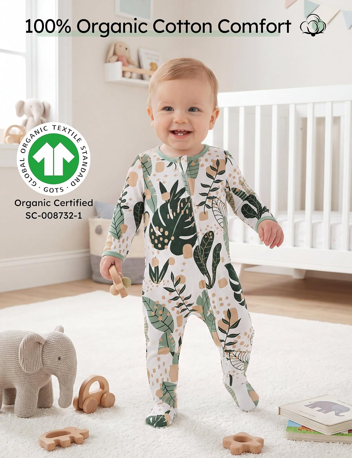 Yoofoss Baby Pajamas - 100% Organic Cotton Sleepers for Newborns | 3-Piece Footed PJs (0-9 Months)