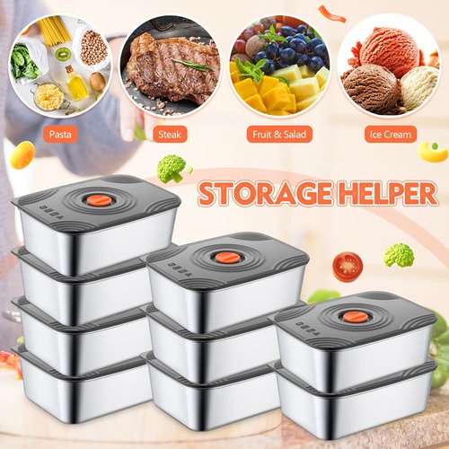 Layhit 16 Sets 34oz Stainless Steel Food Storage Containers with Lids Large Reusable Stackable Metal Container Outdoor Rectangle Fruit Lunch Box for Picnic Travel Dishwasher and Freezer Safe