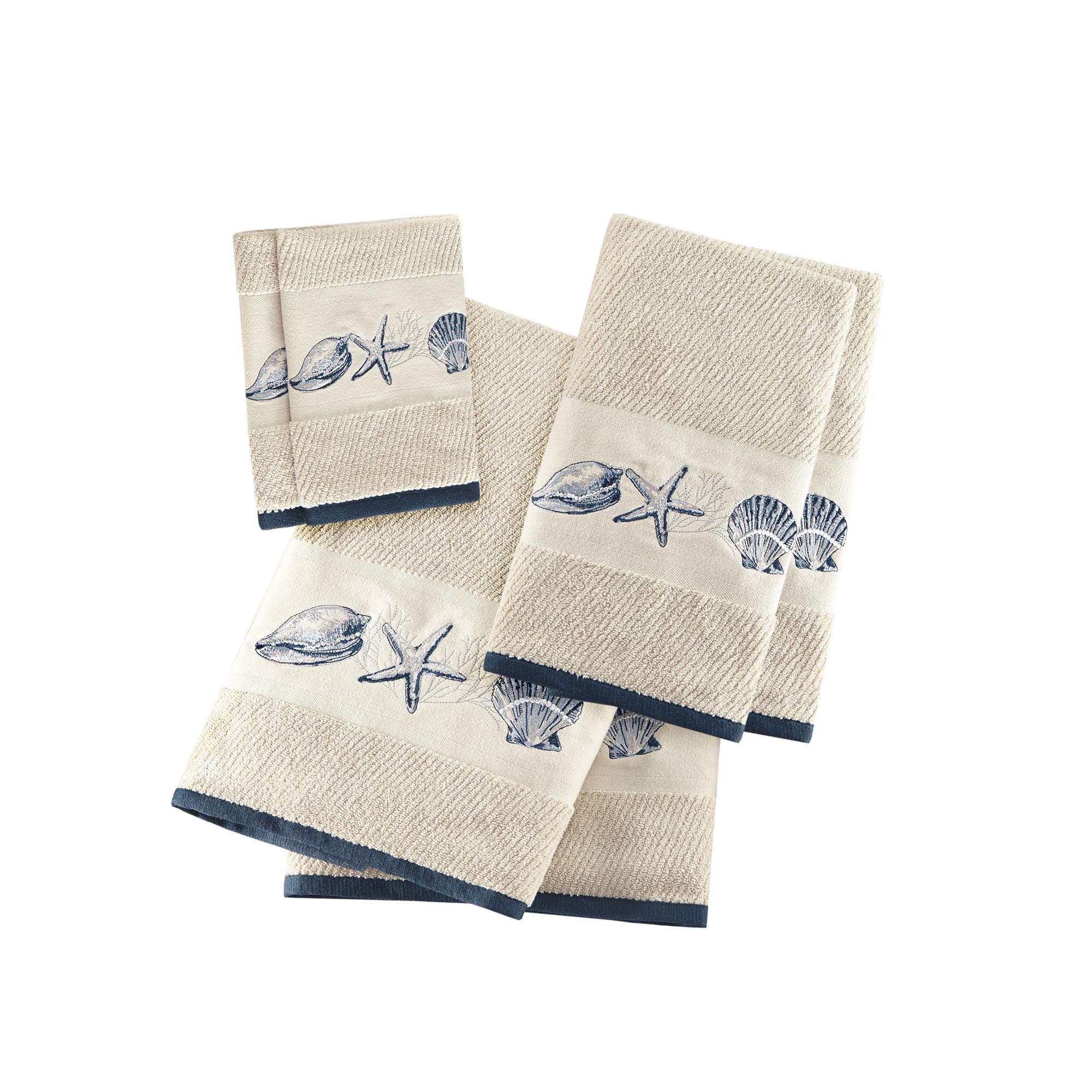 Madison Park Embroidered Cotton Jacquard 6 Piece Towel Set MP73-4967, Blue