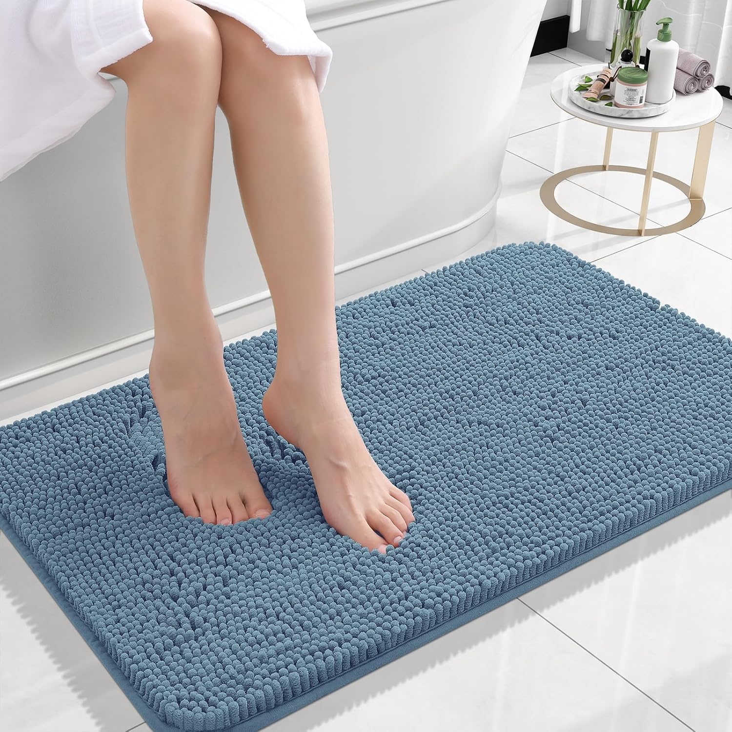 OLANLY Bath Rugs | Extra Soft Chenille, Quick Dry, Machine Washable | 24x16, Airy Blue