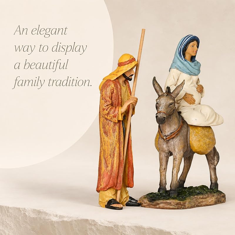 Traveling Holy Family Nativity Figurine Set – 7 Inch Mary Joseph & Donkey, La Posada Christmas Display