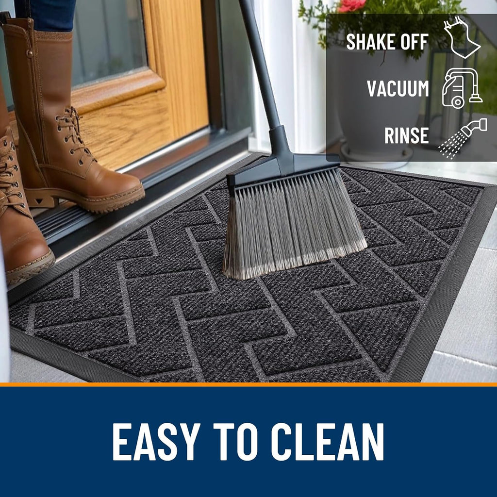 OLANLY Waterproof Front Door Mat - All-Season Indoor Outdoor Doormat | Sturdy Natural Rubber, Grey (36x24)