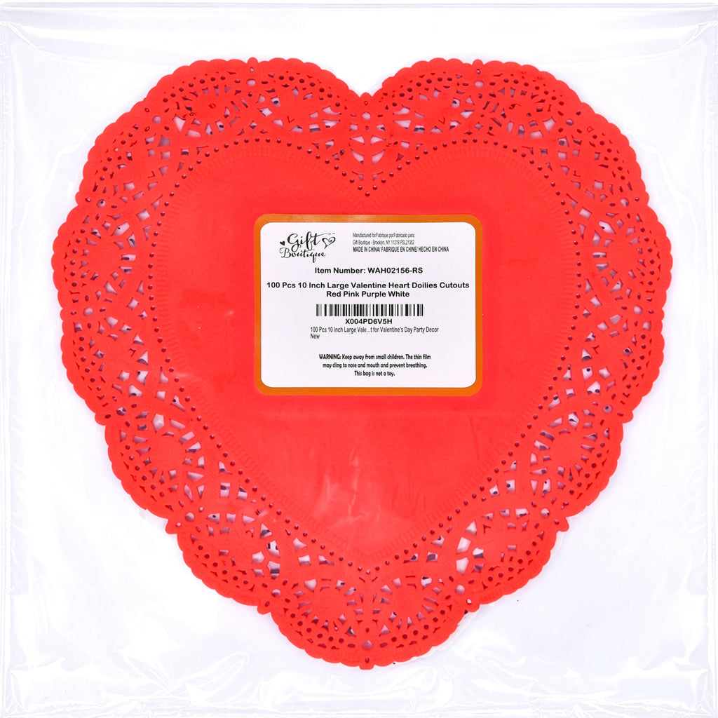 Gift Boutique 10 Inch Heart Doilies, 100 Count Large Valentine Paper Doily Set in Red Pink White & Purple for Table Décor and Crafts