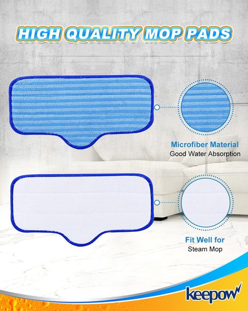KEEPOW Steam Mop Pads Compatible with ScrubWiz Steam Mop Cleaner with Detachable Handheld Steamer, Reusable Replacement Accessories Steamer Mop Pads for Cleaning Floors and Carpets 8 Pack