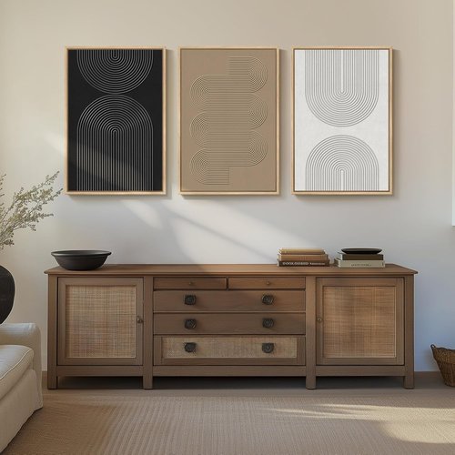 Boho Wall Art Set of 3 - Large 3D Textured Abstract Paintings for Modern Living Room Decor
