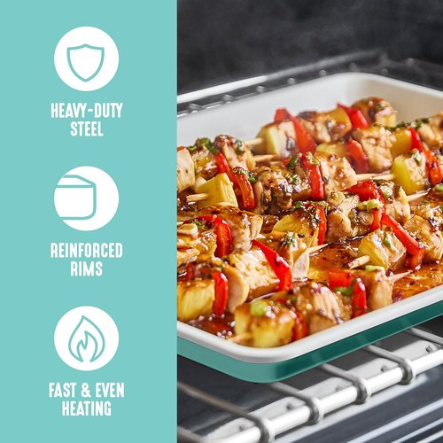 GreenLife Bakeware Half Cookie Sheet - Non-Toxic PFAS-Free Ceramic, 18” x 13”, Easy Release, Turquoise