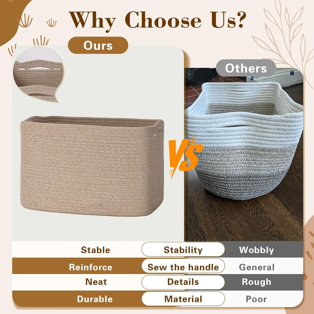 Storage Baskets - Woven Brown Organizing Bins | 3-Pack 15" x 10" x 9" for Toys & Home