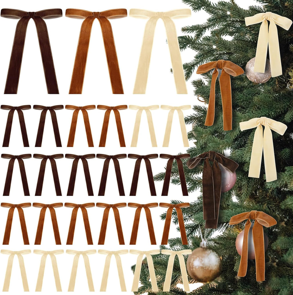 Regine Switzerland Velvet Bows - 24 Pcs Christmas Tree Ornaments | Coquette Wedding Decor (5 x 7 Inch)