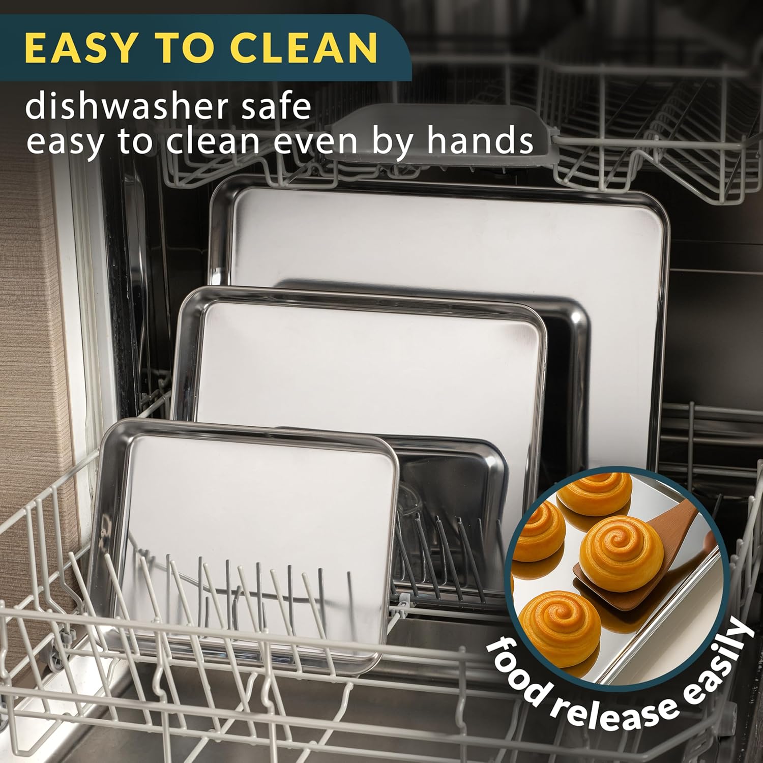 Baker’s Signature Stainless Steel Cookie Sheet Pan Set - Non-Stick, Rust Resistant, 3 Sizes (9/12/16 Inch)