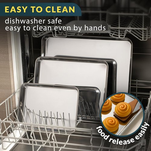 Baker’s Signature Stainless Steel Cookie Sheet Set - Non-Stick, Rust Resistant, 3 Sizes (9/12/16 Inch)