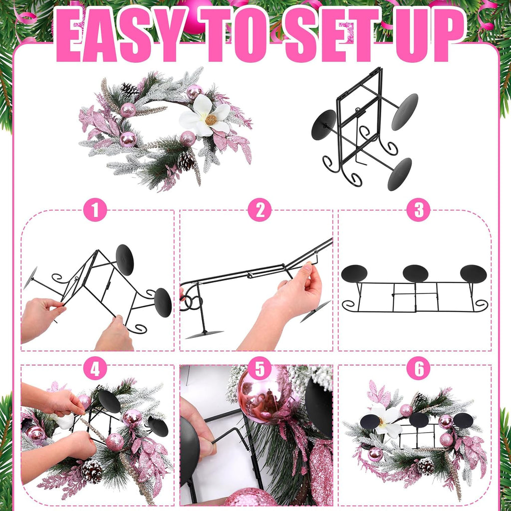 Maxdot Pink Christmas Candle Holder - Elegant Metal Poinsettia Design for Dining Table Decor | Festive Centerpiece