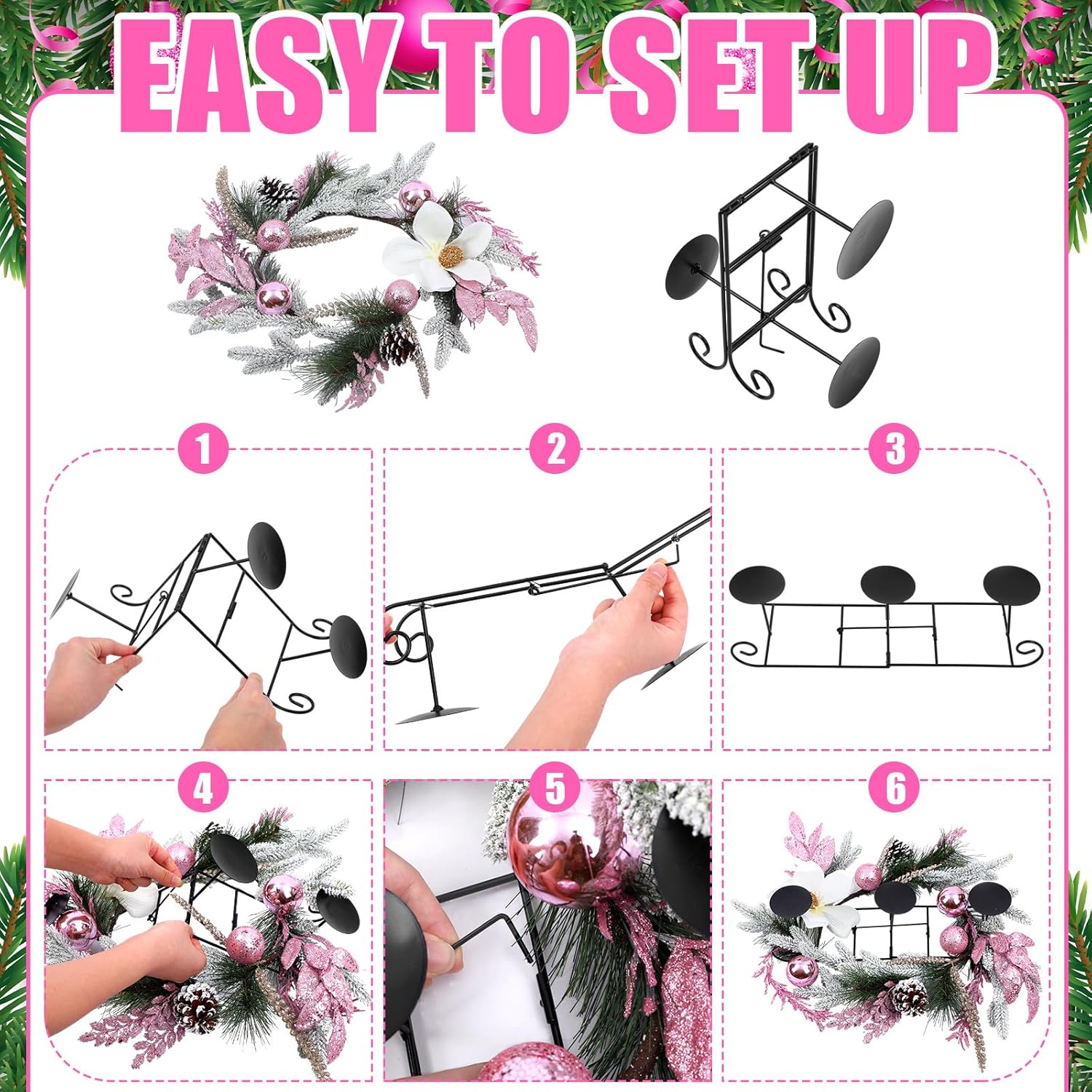 Maxdot Pink Christmas Candle Holder - Elegant Metal Poinsettia Design for Dining Table Decor | Festive Centerpiece