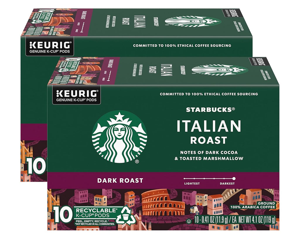 Starbucks K-Cup Pods - Italian Roast Dark Coffee | 100% Ground Arabica | 20 Count (2 Boxes)