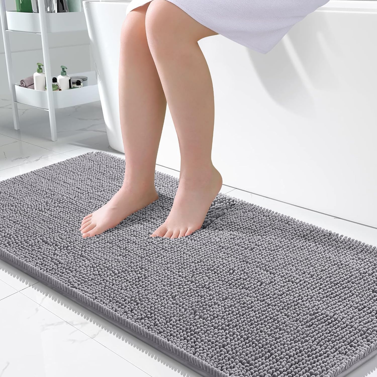 OLANLY Large Chenille Bathroom Rugs - Extra Soft & Absorbent | Quick-Dry, Machine Washable, Grey 50x30