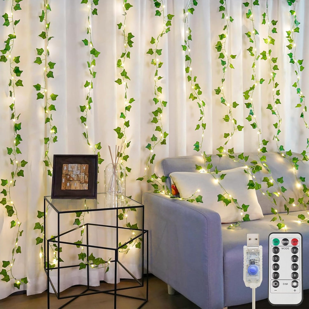 Suddus Vines with Lights - 150 LED Fairy Lights for Bedroom & Party Decor | 6.5ft x 4.9ft Ivy Curtain