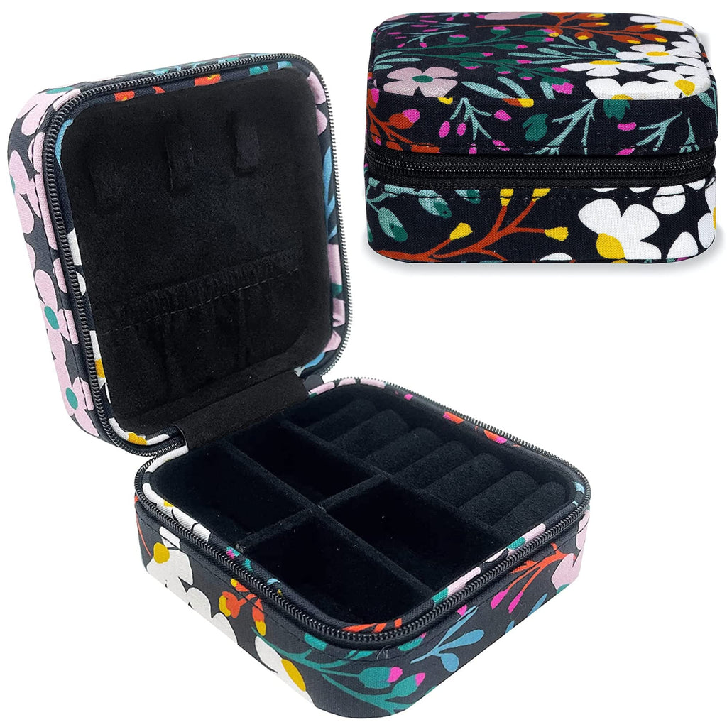 kate spade new york Small Travel Jewelry Case, Black Jewelry Box to Organize Rings, Necklaces, Earrings, Fall Floral