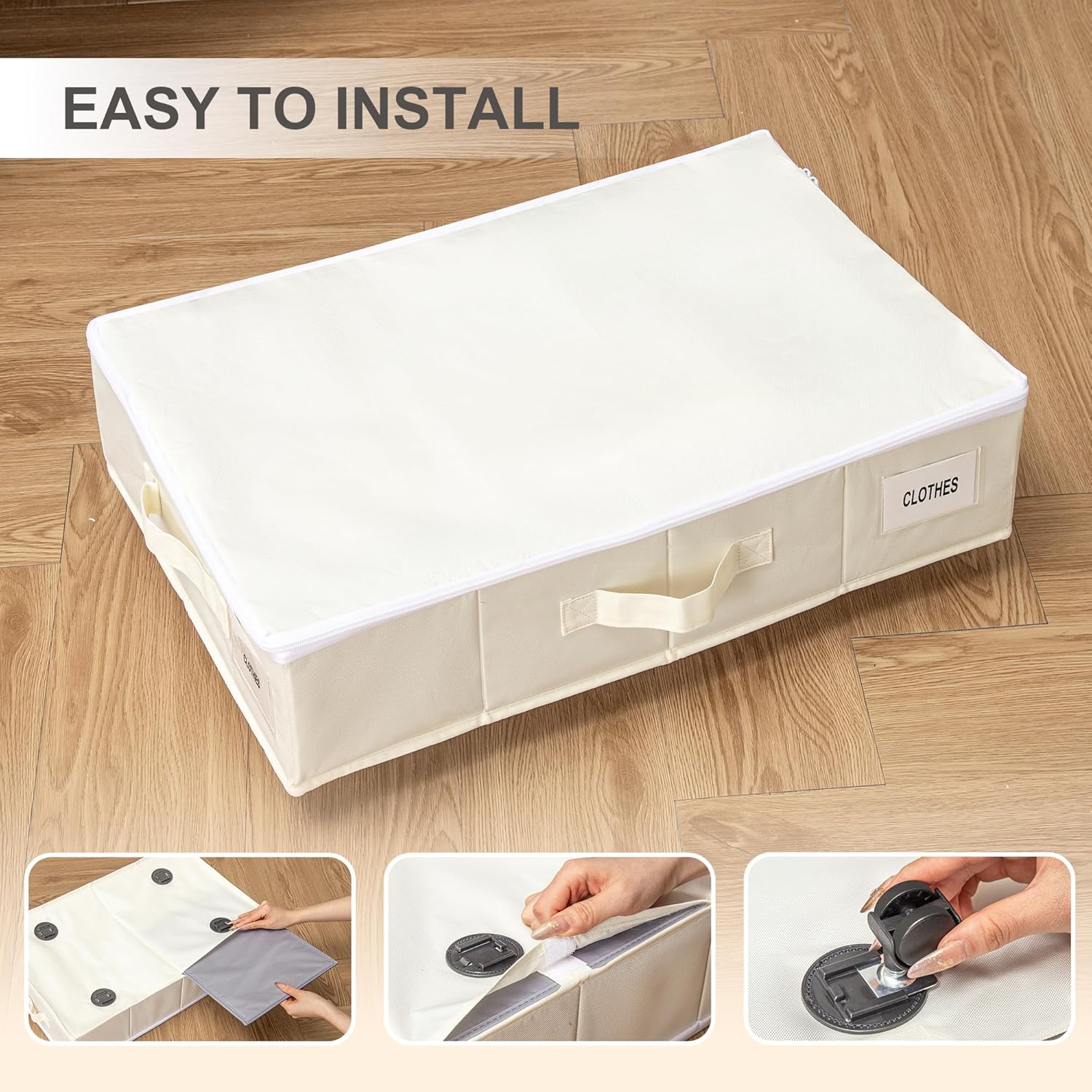 Vincona Under Bed Storage Containers - Rolling 2-Pack with Label Holders for Clothes & Shoes | Beige (30.71x15.7x7.28 in)