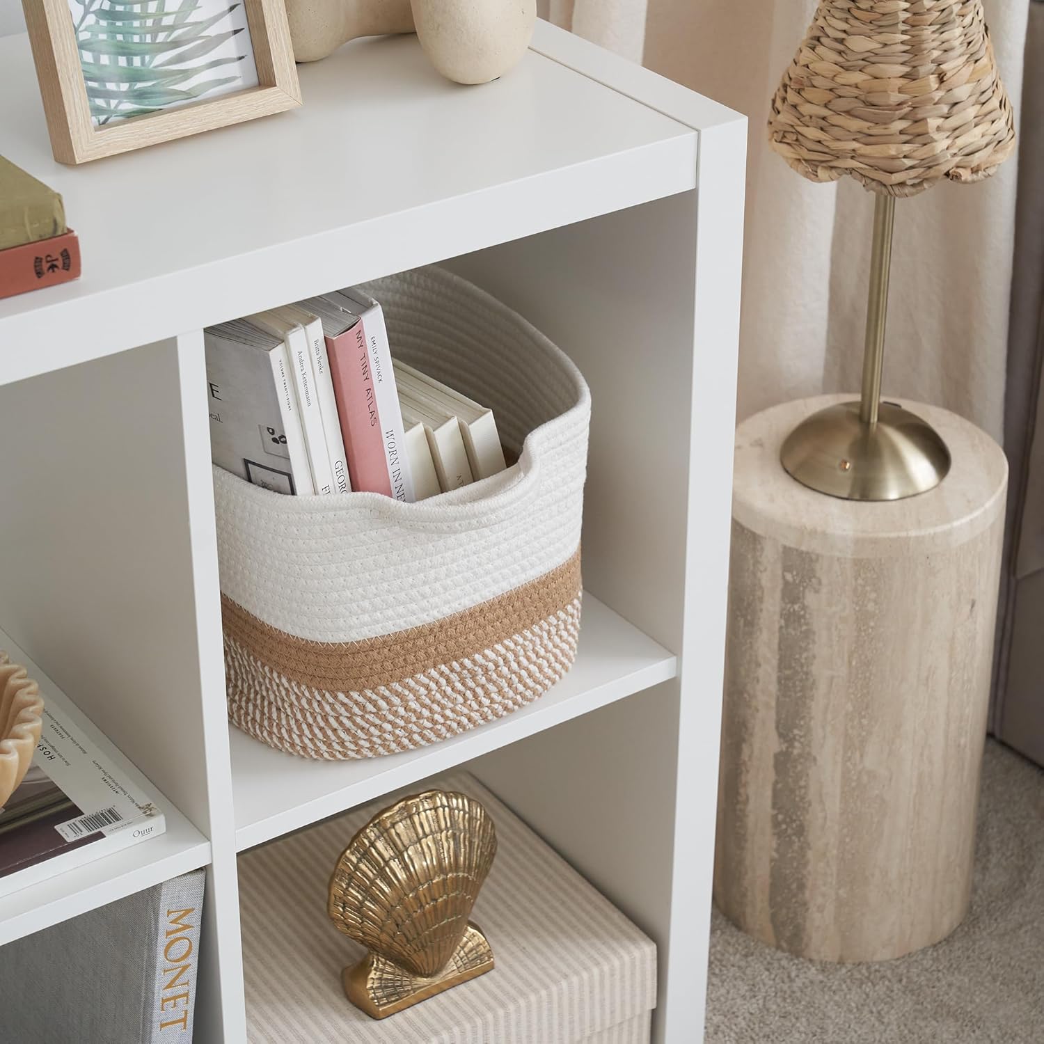 Stylish Cotton Rope Storage Basket - Versatile Woven Bin for Dog Toys, Magazines & Books | Clutter-Reducing Organizer with Handles