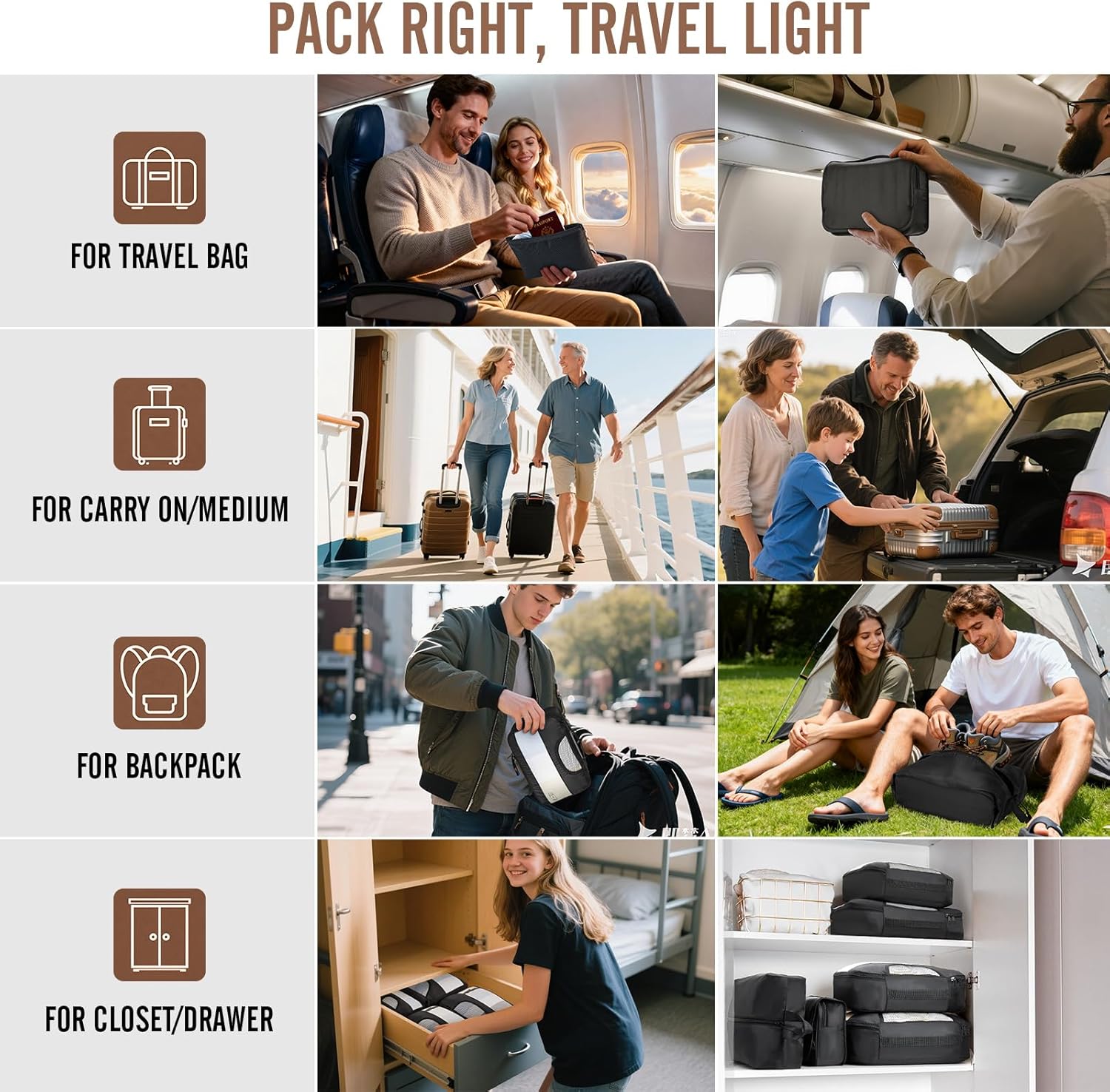 Veken Packing Cubes - Travel Organizer Bags Set with Laundry & Toiletry Bags | 10-Piece Set in 4 Sizes