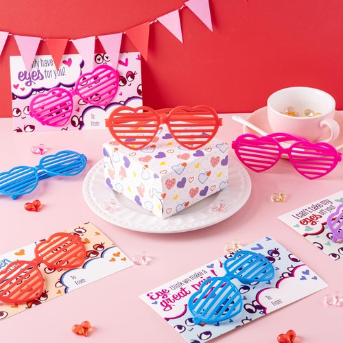 JOYIN 32 Packs Valentines Day Shade Glasses with Gift Cards Heart Shaped Shutter Heart Glasses Valentines Day Accessories for Kids Party Favor Classroom Exchange Prize Supplies