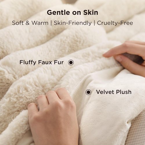 Bedsure GentleSoft Faux Fur Throw Blanket - Luxuriously Fluffy & Warm, 50x70 Inches, Beige for Cozy Winter Comfort