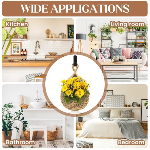 Wall Hanging Baskets for Organizing - 3 Pack Hanging Fruit Basket with 6 Pcs Strong Hooks, Handwoven Onion Storage Teardrop Home Onion Basket for Fruits Vegetable Potato Kitchen Storage(Light Linen)