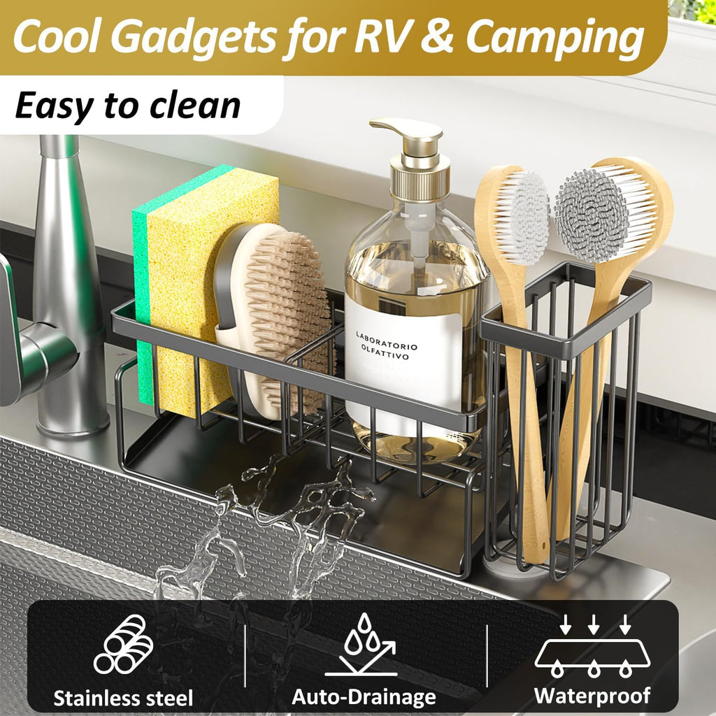 Skiennix Sponge Holder & Sink Caddy Organizer - Rustproof Kitchen Storage Solution (Carbon Black)