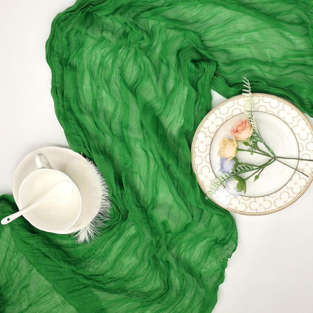 Skiennix Green Cheesecloth Table Runner - 10ft Rustic Sheer for Easter & Spring Celebrations | 120 Inch