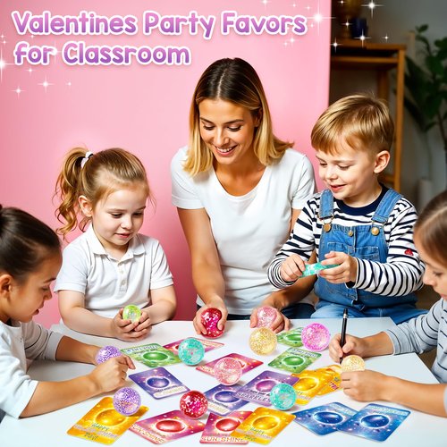 Valentine Gifts for Kids, 28 Pack Valentines Day Cards with Glitter Stress Balls, Squeeze Fidget Toys Bulk for Classroom School Valentine's Gifts Exchange, Valentine Party Favors for Boys Girls
