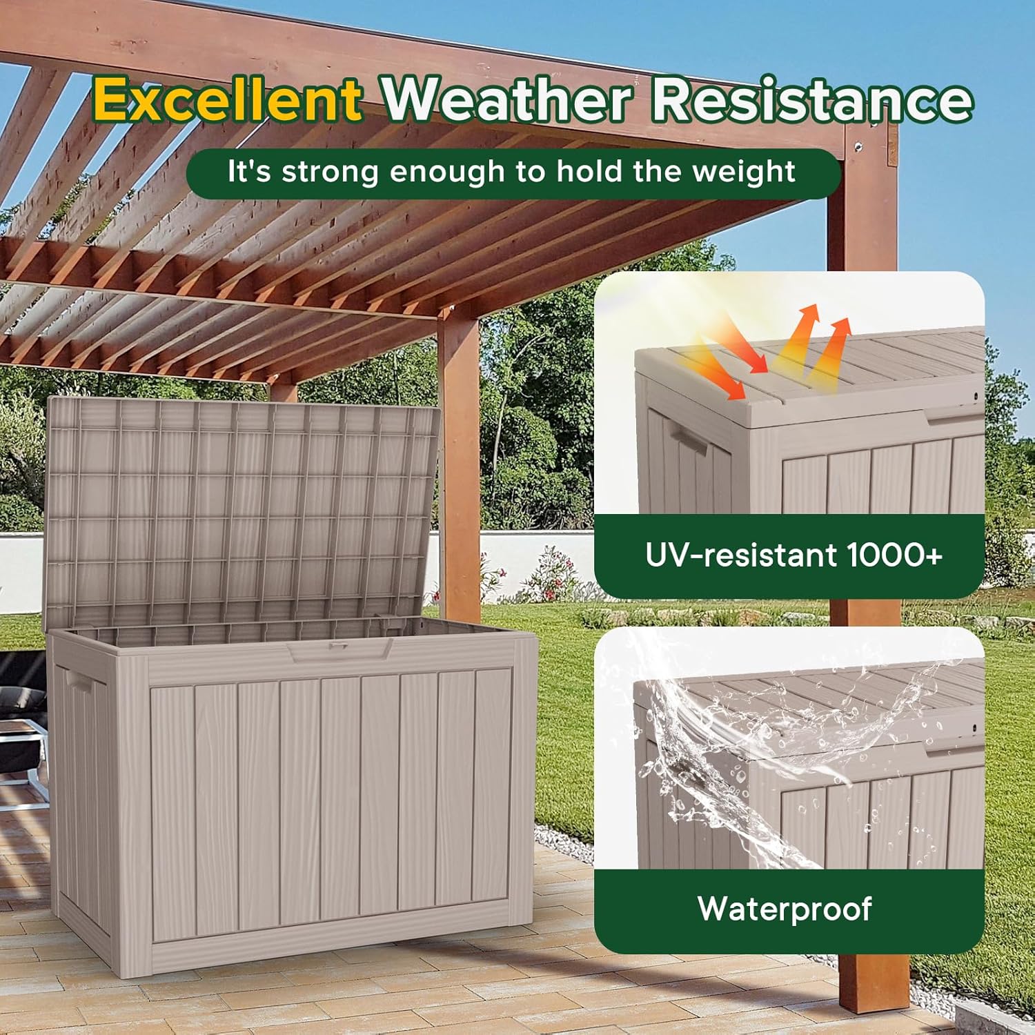 Skiennix 46 Gallon Outdoor Deck Box - Lockable Waterproof Storage for Garden Tools & Cushions | Grey
