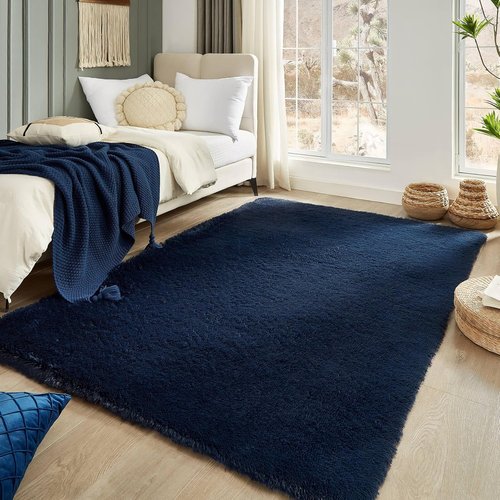 Floralux Area Rugs - Fluffy Dark Blue Shag Carpet for Bedroom & Living Room | 4x6 Size, Perfect for Kids' Rooms