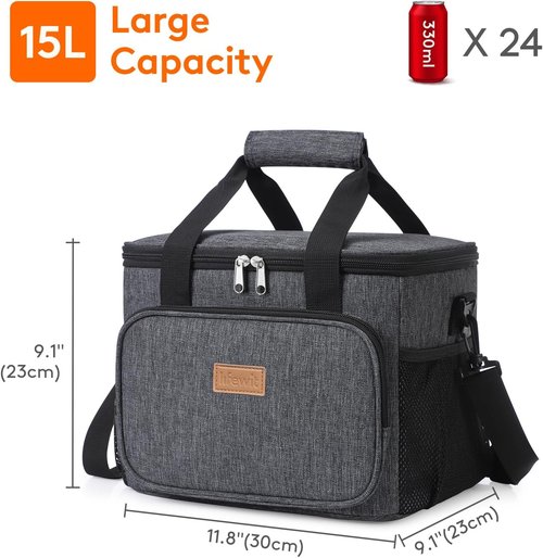 Lifewit Insulated Lunch Bag - Large Soft Cooler Tote for Adults | Dark Gray, 24-Can Capacity (15L)