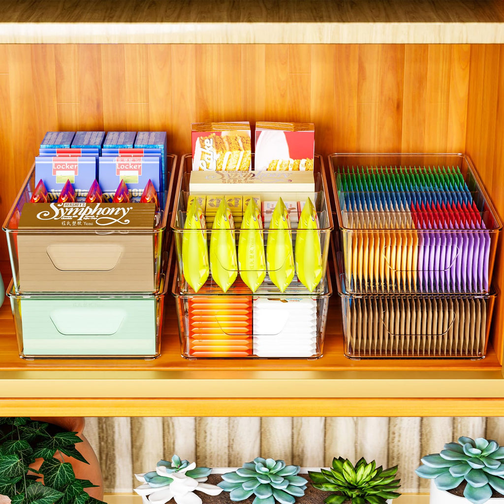 Stackable 6 Pack Snack Organizer for Pantry Shelf,Clear Pantry Organizers and Storage Bins for Fridge,Office,Cupboard,Plastic Pantry Snack Organizer For Breast Milk,Tea Bag,Food Storage Containers