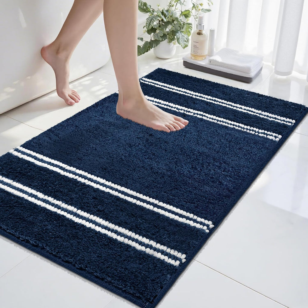 Skiennix Non-Slip Washable Bathroom Rugs - Ultra Soft, Super Absorbent Chenille Mat | 24x17, Navy