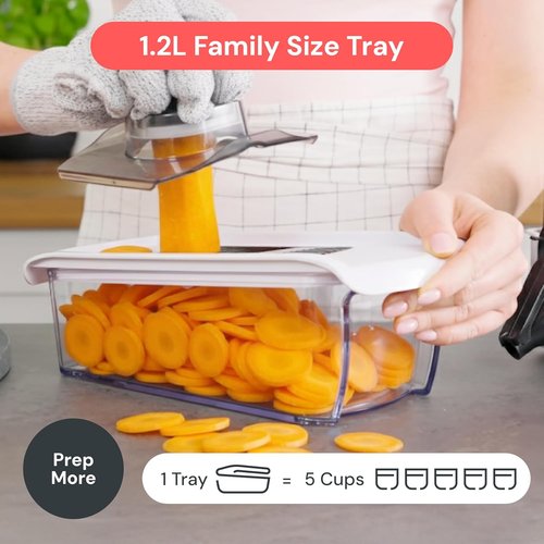 Fullstar Mandoline Slicer - 6-in-1 Kitchen Gadget with Safety Glove | Versatile Fruit, Cheese, and Veggie Cutter in White