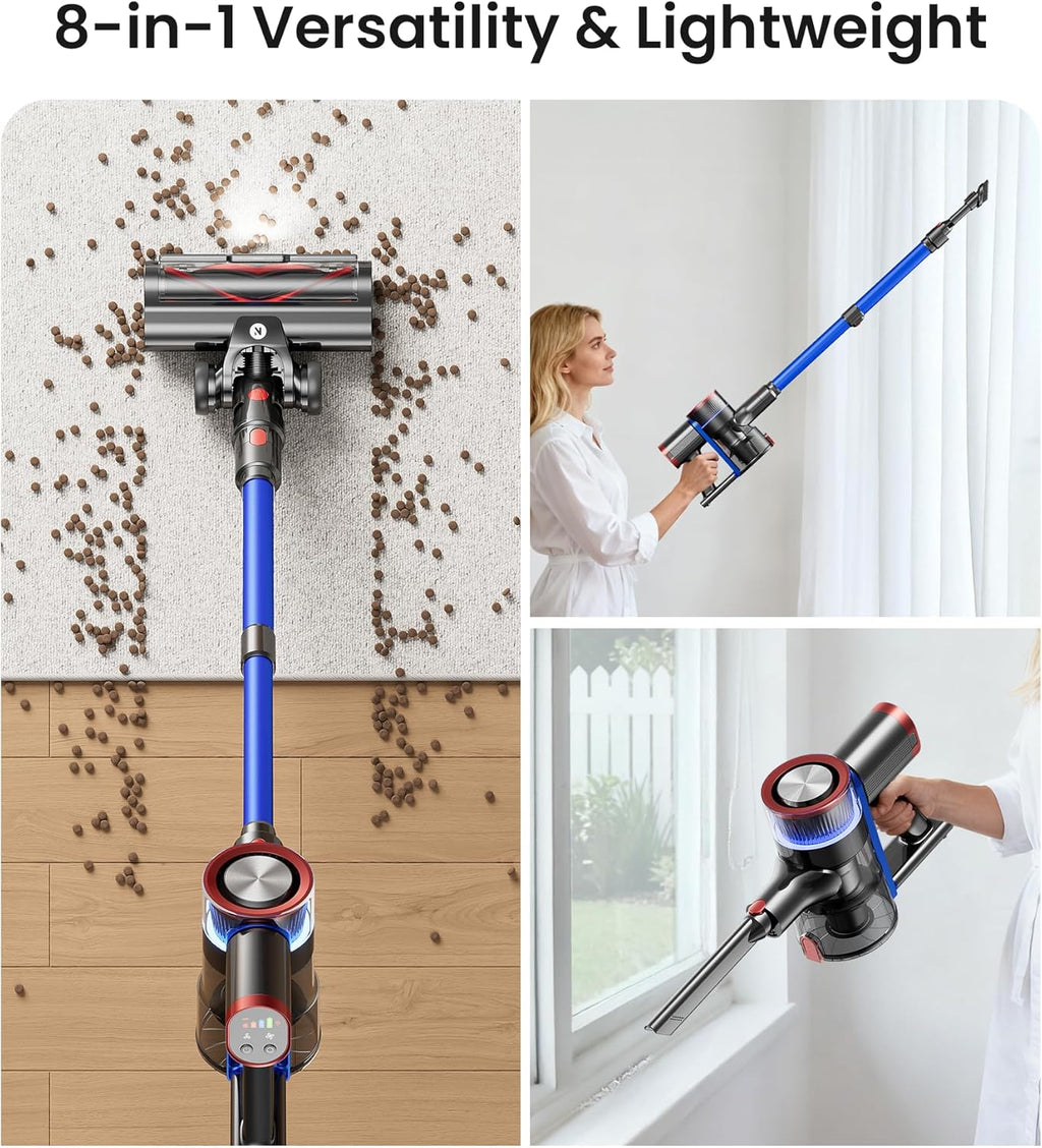 NADALY Cordless Vacuum Cleaner - 550W, 45Kpa Suction, 65 Mins Run Time | Lightweight 8-in-1 for Home & Pet Hair