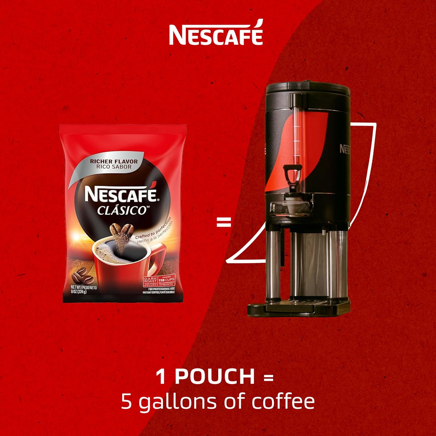 Nescafe Clasico Dark Roast Instant Coffee - Rich Flavor, 8 oz Pouch for Quick Brewing