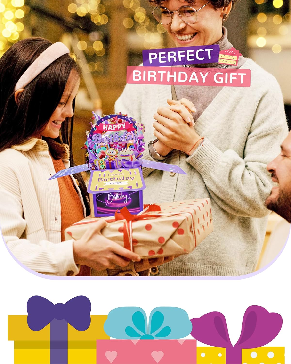 Skiennix 3D Birthday Gift Box - Unique Pop-Up Card with Blank Greeting Card & Envelope | Perfect for Women, Mom, Wife, Daughter, Grandma, Girlfriend
