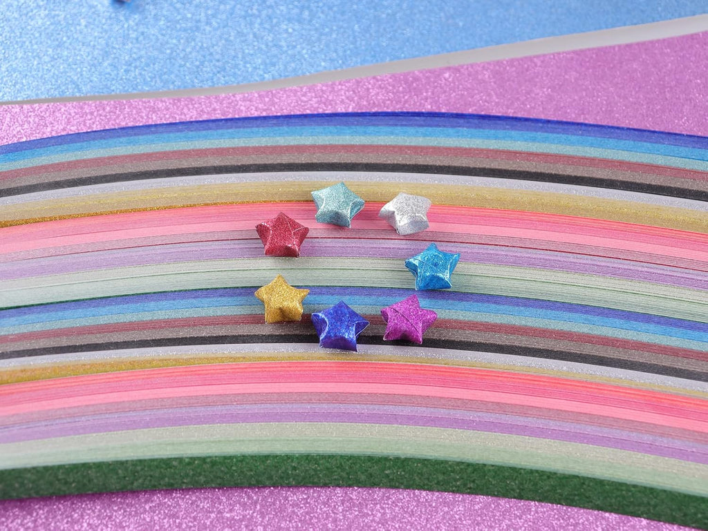 Mluchee 360 Sheets Glitter Lucky Stars Paper Strips - 18 Colorful Folding Papers for DIY Projects & Gifts