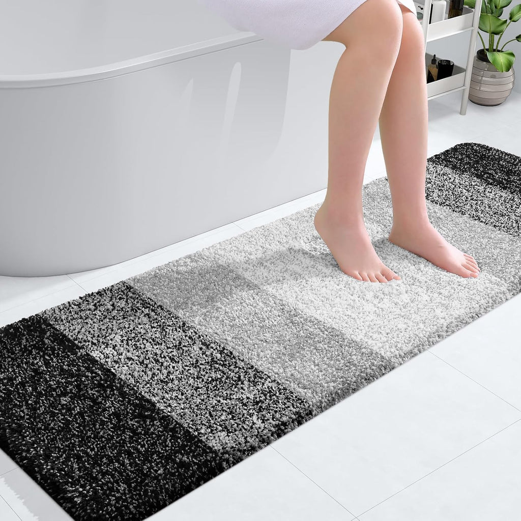 OLANLY Bathroom Runner Rugs - Extra Soft Microfiber Bath Mat | 59x20, Quick Dry, Rubber Backing, Black