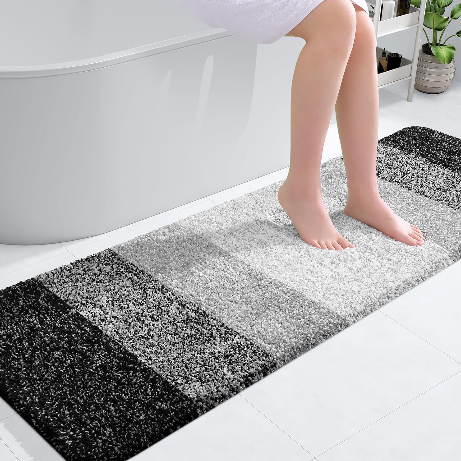 OLANLY Bathroom Runner Rugs - Extra Soft Microfiber Bath Mat | 59x20, Quick Dry, Rubber Backing, Black