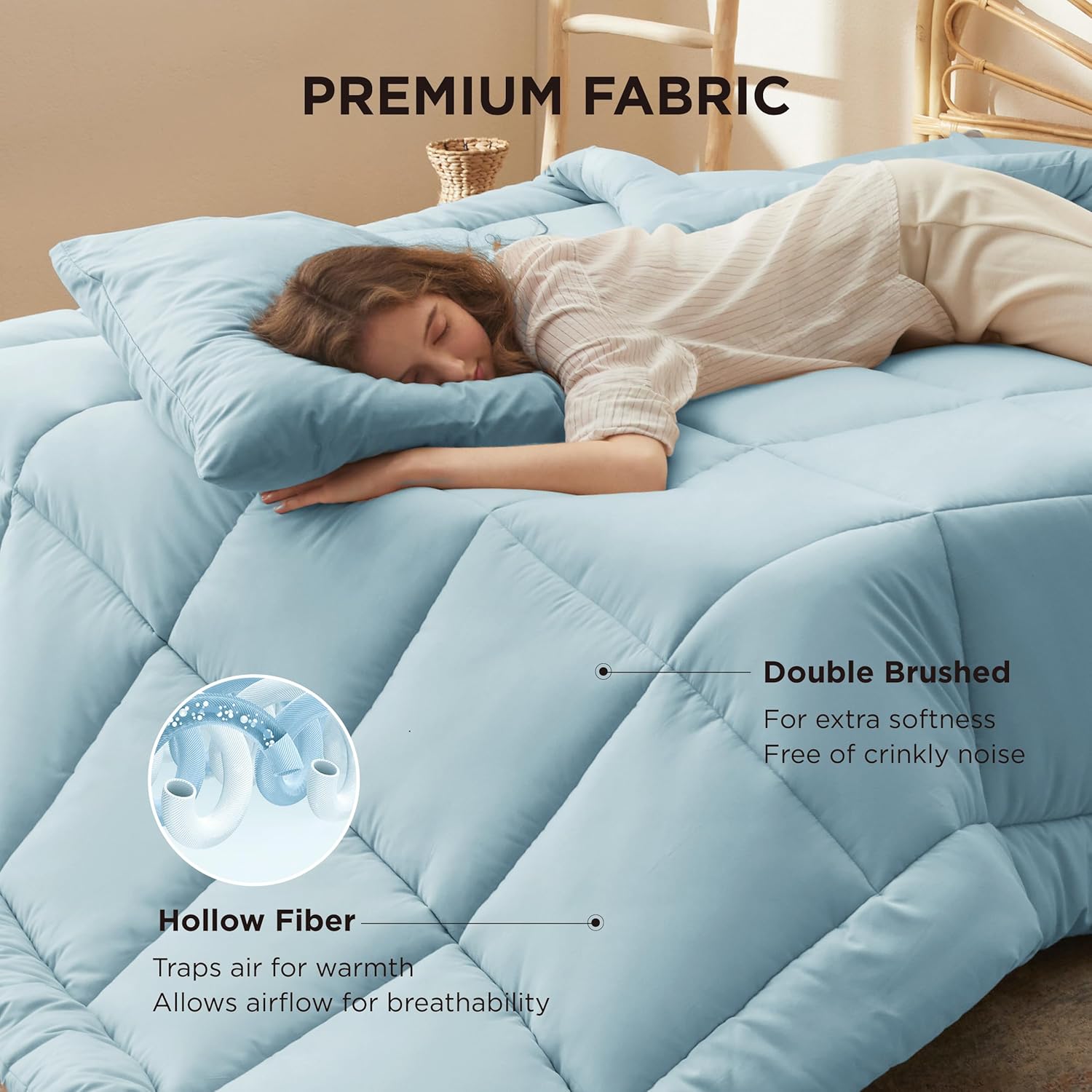 Bedsure Comforter Duvet Insert - All-Season Quilted Down Alternative Blanket, Light Spa Blue, Full 86 x 82 Inches